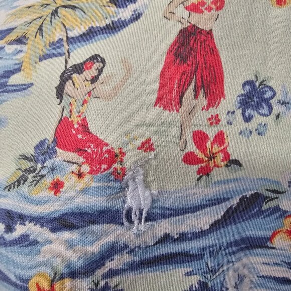 Polo Ralph Lauren Blue Green Hawaiian Tee Shirt Tropical Beach Logo L - Picture 7 of 14